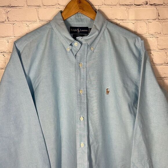 Ralph Lauren Dress Shirt Yarmouth Cotton Oxford Blue Mens 16 1/2 32/33 Color Pon - Picture 2 of 7